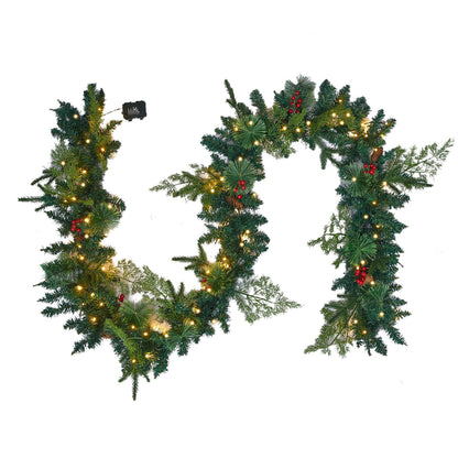 9 Ft Christmas Garland with Lights - Realistic Prelit Christmas Garland with Pine Cones Red Berries Xmas Garland for Fireplace Railing Door Home Christmas Decorations Indoor (Battery NOT Included)