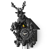 TIMEGEAR Cuckoo Clock with Automatic Night Mode, Quartz Movement and Carved Deer Head (Black) TIMEGEAR