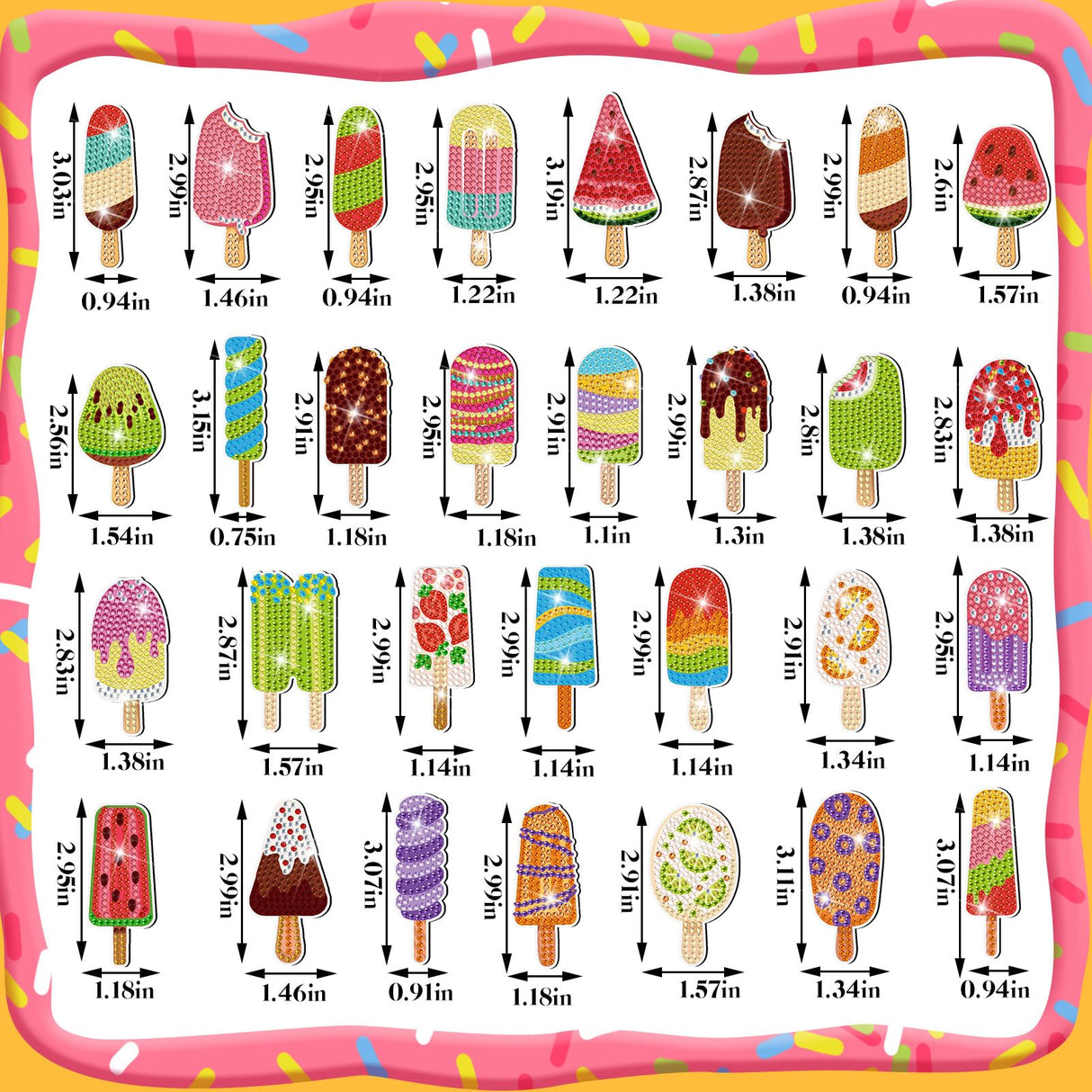 Remuuly 30 Pcs Diamond Painting Magnets Summer Diamond Art Magnet Kits for Adults Spring Flower Animal Cupcake 5D Rhinestones Refrigerator Magnetic Stickers for Fridge DIY Crafts Gifts(Ice Cream) Remuuly