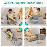 Kids Couch, 2-in-1 Toddler Chair Comfy 1-3 Years Old, Convertible Kids Chair, Toddler Couch That Fold Out, Kid Lounge Chairs for Boys and Girls, Soft Coral Fleece, Grey Zorvoxz
