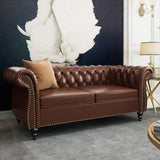 Chesterfield Loveseat, Modern Leather Sofa Tufted Couch 2 Seater with Rolled Arms and Nailhead for Living Room, Bedroom, Office, Apartment (Dark Brown) ORRD