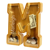 Personalized Wooden Letter Piggy Bank for Boys and Girls with Children's Letters, Customized Laser Engraved Names, Creative Letter Piggy Bank, Piggy Bank for Children's Birthday Gifts, Christmas (M) BINYLX