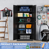 Yizosh Metal Garage Storage Cabinet with Lock, 72" Locking Tool Cabinet with 2 Doors and 5 Shelves, Tall Steel Cabinet for Garage, Heavy Duty File Cabinet for Office, School (Black) Yizosh