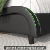Keyluv Black Upholstered Queen Bed Frame with Adjustable LED Headboard and Wave Design Keyluv