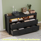 METOTI Black Dresser for Bedroom with 4 Drawers, Dresser and Chest of Drawers with LED Lights for Up to 60-inch TV, for Living Room, Entryway, Hallway(Black) METOTI