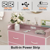 Welfuturer Pink Dresser for Bedroom with Charing Station Dressers with LED Lights Tall Dresser with 8 Drawers Storage Tower for Closet Living Room Hallway Entryway Sturdy Steel Frame Wood Top Welfuturer