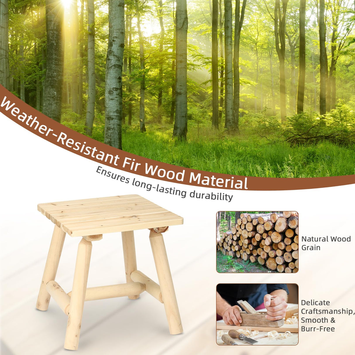 HOMEDIARY Wooden Adirondack Log Side Table, Cedar Wood Outdoor Square End Table w/Slatted Tabletop, Oversize 19.5” Indoor Outdoor Patio Side Coffee Table for Garden Patio Backyard Porch, Natural HOMEDIARY