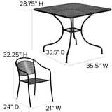 Flash Furniture Oia 5-Piece Commercial Grade Steel Patio Table and Chairs Set, Outdoor Dining Set with Square Table and 4 Round Back Chairs, Black Flash Furniture