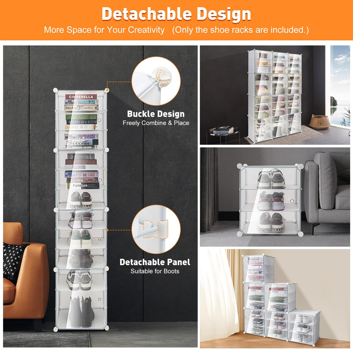 Portable Shoe Rack Organizer 72 Pair Shoe Storage Cabinet with Door 12 Tier Plastic Shoe Rack Shoe Organizer Stackable Shoe Shelves Detachable Shoe LOYALHEARTDY