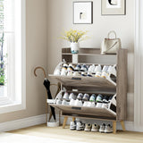 Homleke 32" W Farmhouse Shoe Storage Cabinet with 2 Flip Drawers and Barn Door Design, Adjustable Shelves, Modern Hidden Slim Narrow Shoe Rack Cabinet for Entryway, Foyer, Hallway, Living Room,Greige Homleke