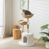 Modern Cat Tree for Indoor Cats Large Adult 46" Tall,Wooden Cat Tower for Large Cats with Scratching Post,Luxury Cat Condo, White. PISARRY