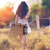 Picnic Basket with Blanket and Wine Pouch for 2 Wicker Picnic Set with Insulated Liner Cooler Bag Hamper for Camping,Wedding - Stripes SatisInside