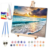 Beach Paint by Numbers for Adults with Framed Canvas-with Wooden Easel,Landscape Paint by Number on Canvas,DIY Acrylic Oil Painting Kits with Brushes Nice Gift Box for Home Wall Decor(16x20inch) xackcme