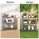 HKWOTINHA Folding Rolling Cart with Wheels - 3 Tier Collapsible Utility Cart, Metal Service Cart (Large) HKWOTINHA