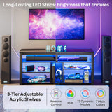 Bestier LED Tall TV Stand, Entertainment Center for 55/60/65 inch TV, Gaming TV Console with Storage for PS5, Adjustable Shelf Modern High TV Cabinet for Living Room Bedroom, Carbon Fiber Black Bestier