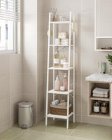 Hzuaneri Ladder Shelf, Bookshelf Bookcase, Freestanding Corner Storage Shelve with 2 Hooks for Home Office, Living Room, Kitchen, Bedroom, Industrial, 5-Tier White BC03213W Hzuaneri