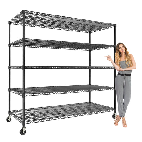MilleLoom 5 Tier Industrial Storage Shelving Unit 3300LBS Capacity, Heavy Duty Adjustable Metal Shelves w/Wheels & Leveling Feet, Garage, Workshop, Basement Rack Shelf, 82.7" H X 59" W X 24" H, Black MilleLoom