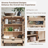 ACCOHOHO 72" Tall Kitchen Pantry with Rattan Doors, Storage Cabinet with Organizer, Drawer and Adjustable Shelves, Wood Cupboard for Kitchen, Dining Room, Bathroom and Hallway, Natural Oak ACCOHOHO