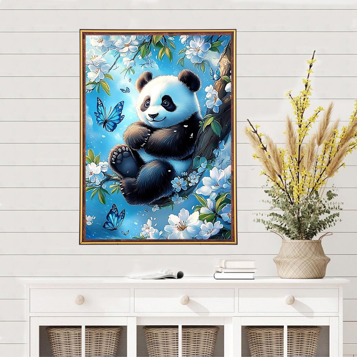 MEIYUDA Panda Diamond Painting Kits for Adults, 5D Flowers Panda Diamond Art Kits for Beginners, DIY Gem Art Crystal Painting for Home Wall Decor and Present 12x16inch MEIYUDA