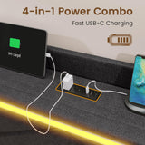 BTHFST Modern Queen Bed Frame with RGB LED Headboard, USB Charging & Storage Drawers in Dark Gray BTHFST