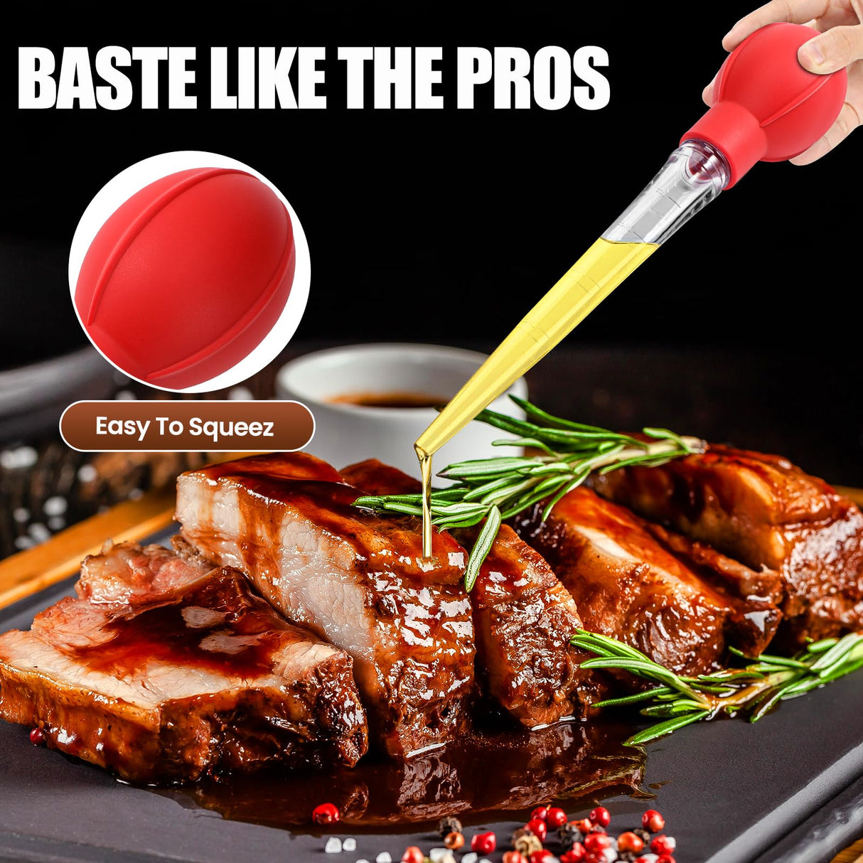 OLESBUR Premium Turkey Basters for Cooking – Baster Syringe for Hot Liquids – Meat and Food Injector – Essential Thanksgiving Cooking Tool – Turkey Baster Large with Cleaning Brush (Red) OLESBUR