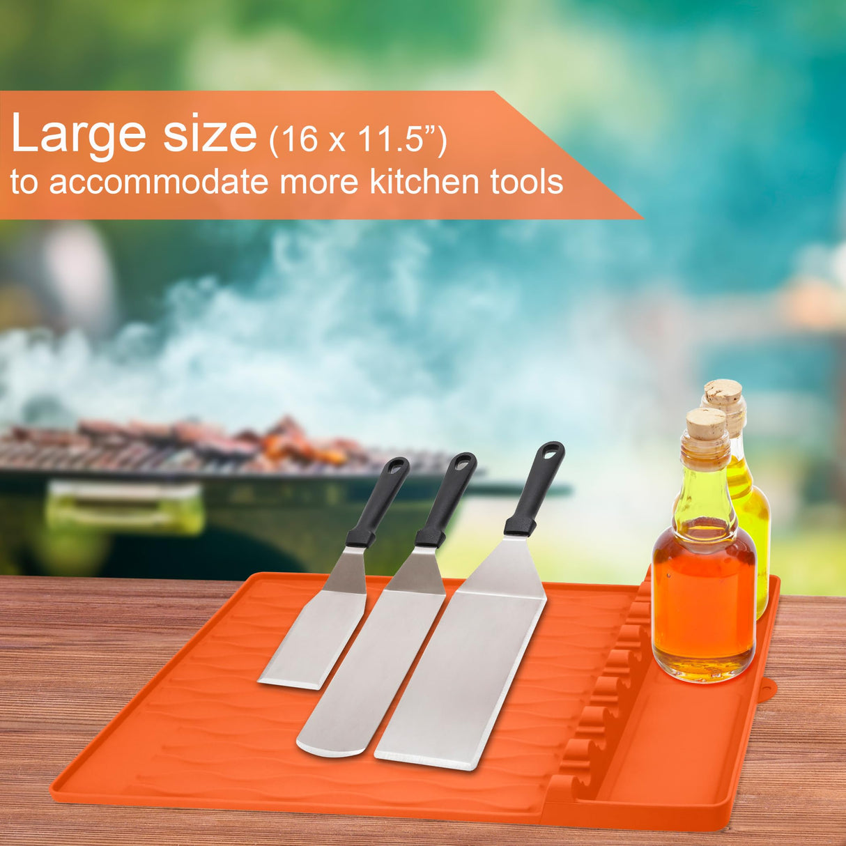 Grill Accessories Silicone Griddle Mat for Blackstone Side Shelf, Silicone Spatula Pad Mats Cooking Gadgets Barbecue Tools for Outdoor BBQ Kitchen Countertop by EANINNO Orange EANINNO