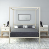 DHP Modern Metal Canopy Platform Bed with Minimalist Headboard and Four Poster Design, Underbed Storage Space, No Box Spring Needed, Queen, White DHP