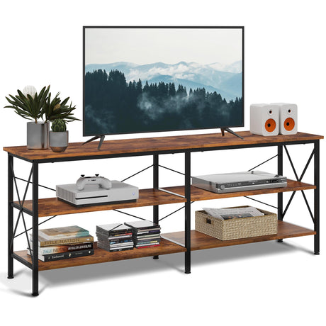 WLIVE TV Stand up to 70 Inch TV, 63" Entertainment Center, TV Media Console with 3-Tier Storage Shelves for Living Room and Bedroom, Rustic Brown WLIVE