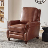 HULALA HOME Genuine Leather Manual Recliner Chair,Classic Push Back Reclining Armchair Sofa with Thick Seat, Adjustable Backrest & Nailhead Trim for Living Room Home Theater (Brown) HULALA HOME