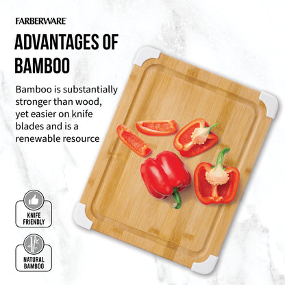 Farberware Nonslip Bamboo Cutting Board with Juice Groove, 11x14 Inch, White - WoodArtSupply