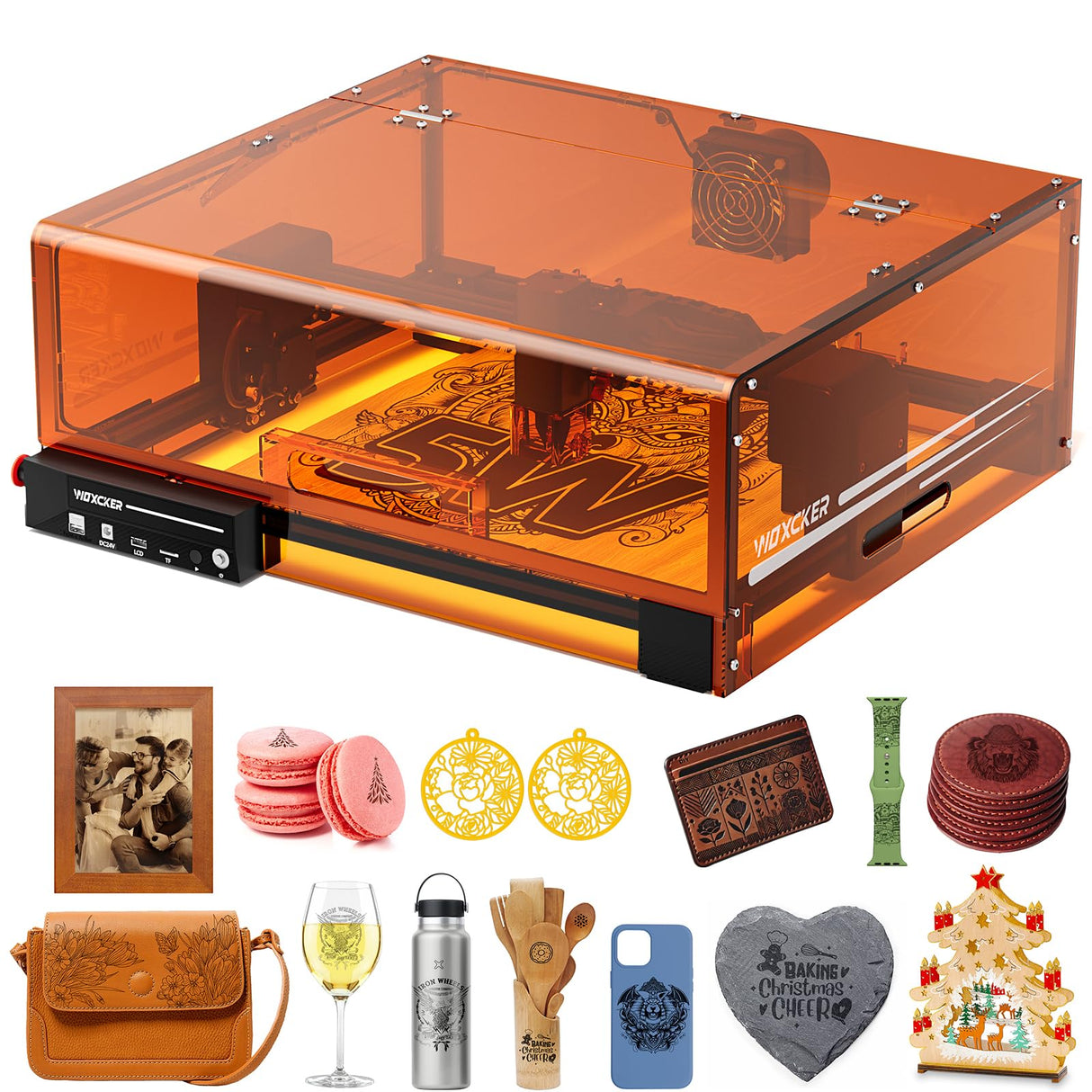 Laser Engraving Machine, Woxcker L2 MAX 5.5W Enclosure Laser Engraver, CNC Engraving Machine 0.01mm High Precision Laser Engraving and Cutting for Wood Metal Glass Suitable for Beginners Woxcker