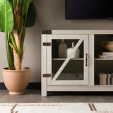 Walker Edison Wesley Modern Farmhouse Glass Door TV Stand for TVs up to 65 Inches, 58 Inch, Stone Grey, Without Fireplace Walker Edison