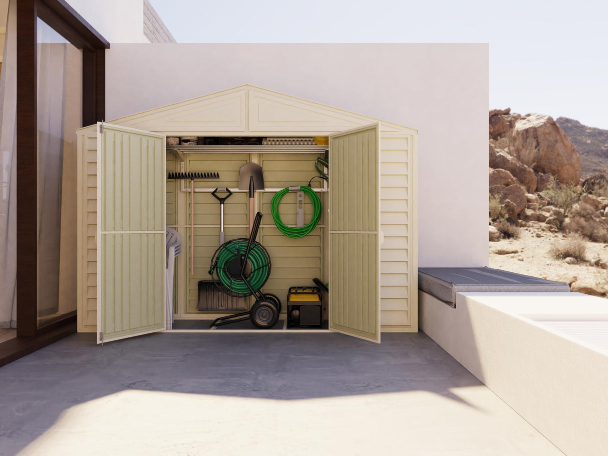 Duramax SidePro 10.5 Ft. x 3 Ft. Vinyl Garden Storage Shed | Made of Fire Retardant PVC Resin, All-Weather, Waterproof Outdoor Solution, Store Bikes, Tools, BBQ, Home Gym | Strong Metal Roof Structure DURAMAX