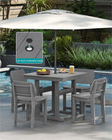 BIVODA 5-Piece HDPE Outdoor Patio Dining Set (Includes 1 Square Table and 4 Chairs) (All-Weather, Easy to Assemble, Umbrella Hole, 10+ Years of Lifespan) - Grey BIVODA