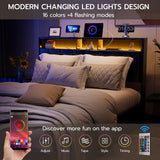 IKIFLY Queen Bed Frame with 4 Drawers, Storage Headboard, LED Lights & Charging Station in Black IKIFLY