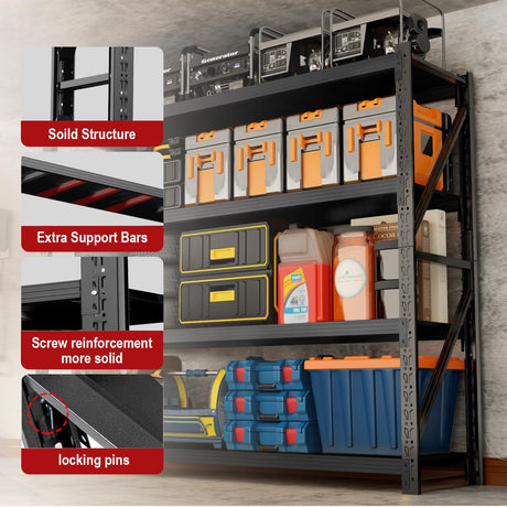 MDXEKE 5000lbs Garage Shelving Heavy Duty, 4-Tier Metal Adjustable Garage Shelves, Storage Shelves for Warehouse, Pantry, Basement, 59" W X 20" D X 79" H (Black, 59x20x79) MDXEKE