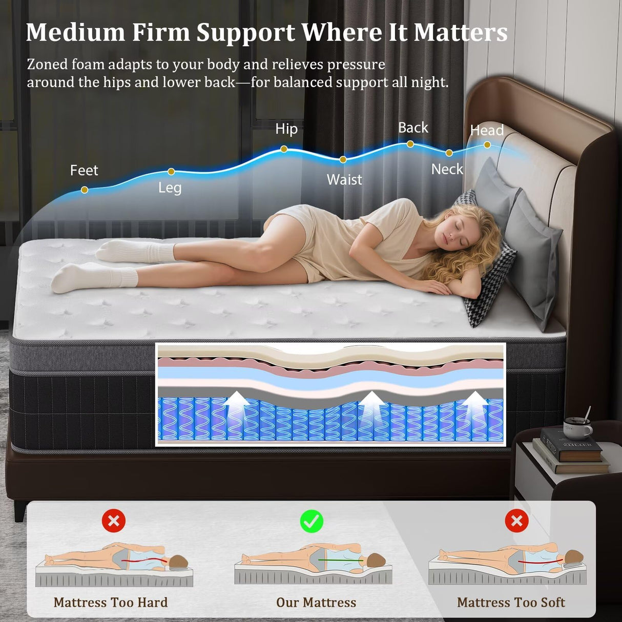 Twin Size Mattress in a Box 14 Inch Memory Foam Hybrid Mattress with Pocketed Springs Medium Firm Support Motion Isolation Edge Support 180 Night Trial Generic