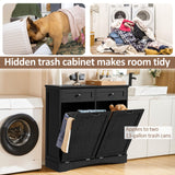 AHB Double Tilt Out Trash Cabinet Freestanding Kitchen Trash Cabinet, 2x13 Gallons Hidden Garbage Recycling Cabinet with Hideaway Drawers Pet Proof Trash Can for Kitchen Living Room, Dark Black AHB