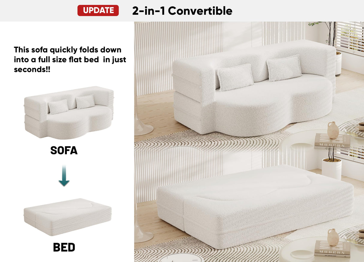 JOYBASE 78in Sofa Couch Convertible Oversized Cloud Loveseat Minimalist Sleeper Sofa Bed for Living Room, Apartment, Office, No Assembly Required (Beige) JOYBASE