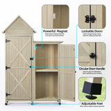 FTCBNet Outdoor Storage Cabinet - Waterproof Metal Roof & Wooden Vertical Design, Tall Garden Tool Shed with Multiple Shelves for Patio, Backyard, Lawn, Yard (Gray, 22" x 46" x 67") FTCBNet