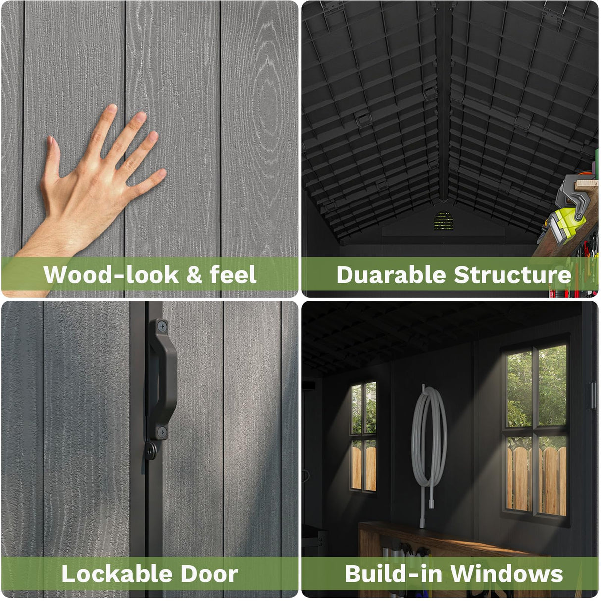 Patiowell 4 x 8 FT Plastic Outdoor Storage Shed with Floor, Resin Outside Shed with Windows and Lockable Door for Backyard Garden Patio Lawn, Easy Installation, Dark Gray (Fit-it Shed) Patiowell