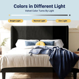 Allewie Queen Size Bed Frame with Upholstered Wingback Headboard, Vertical Channel Tufted Corduroy Velvet Platform Bed, Strong Wooden Slats Support, No Box Spring Needed, Easy Assembly, Sturdy, Black Allewie