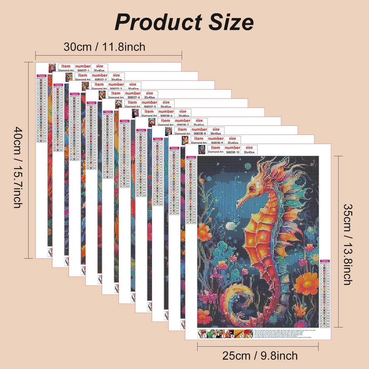 Stalente Diamond Painting Kits for Adults, 10 Pack 5D Diamond Art Kits for Beginners Round Full Drill Diamond Painting for Home Wall Decoration Gift 12×16inch, Animal Stalente