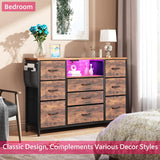 Yenlure Rustic Brown Dresser for Bedroom Dresser with Charging Station and LED Lights, Western Dresser TV Stand with Drawers, Chest of Drawers for Bedroom, Dorm, Closet, Living Room Yenlure