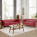 AVZEAR Chesterfield Leather Sofa 3 Seater Couch, Mid-Century Large Sofa Roll Arm Classic Tufted Settee Modern PU Sofa with Channel Tufted Seat Back for Living Room, Office, Apartment, Claret AVZEAR