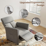 Claiks Power Recliner Chair for Adults, Adjustable Reclining Chair, Comfortable Recliner Couch with Side Pockets&Wire Remote Control, for Living Room, Home Theater, Bedroom, Linen Fabric, Light Grey Claiks