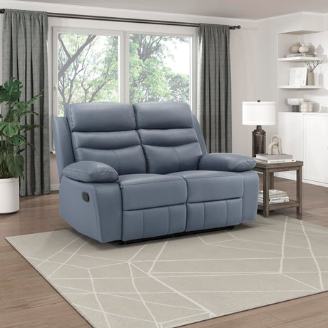 Lexicon 64" W Manual Reclining Loveseat, Top Grain Leather Match Reclining Love Seat, Home Theater Seating, Wall Hugger Recliner Couch, Manual Double Recliner RV Couch for Living Room, Blue Lexicon