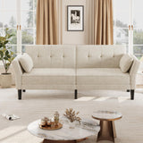 IDEALHOUSE 89" Futon Sofa Bed, Modern Chenille Sleeper Couch with Adjustable Backrest & Armrest, Convertible Futon Couch for Living Room Bedroom Apartments, Beige IDEALHOUSE