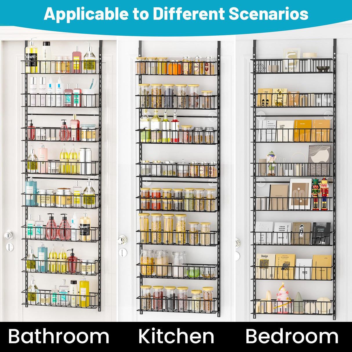 ElegantArray 8-Tier Pantry Door Oragnizer, Over The Door Pantry Organizer Rack and Storage, Hanging Spice Rack Shelves Door, Home Office Laundry Room Bathroom & Kitchen Organization Essentials Metal ElegantArray