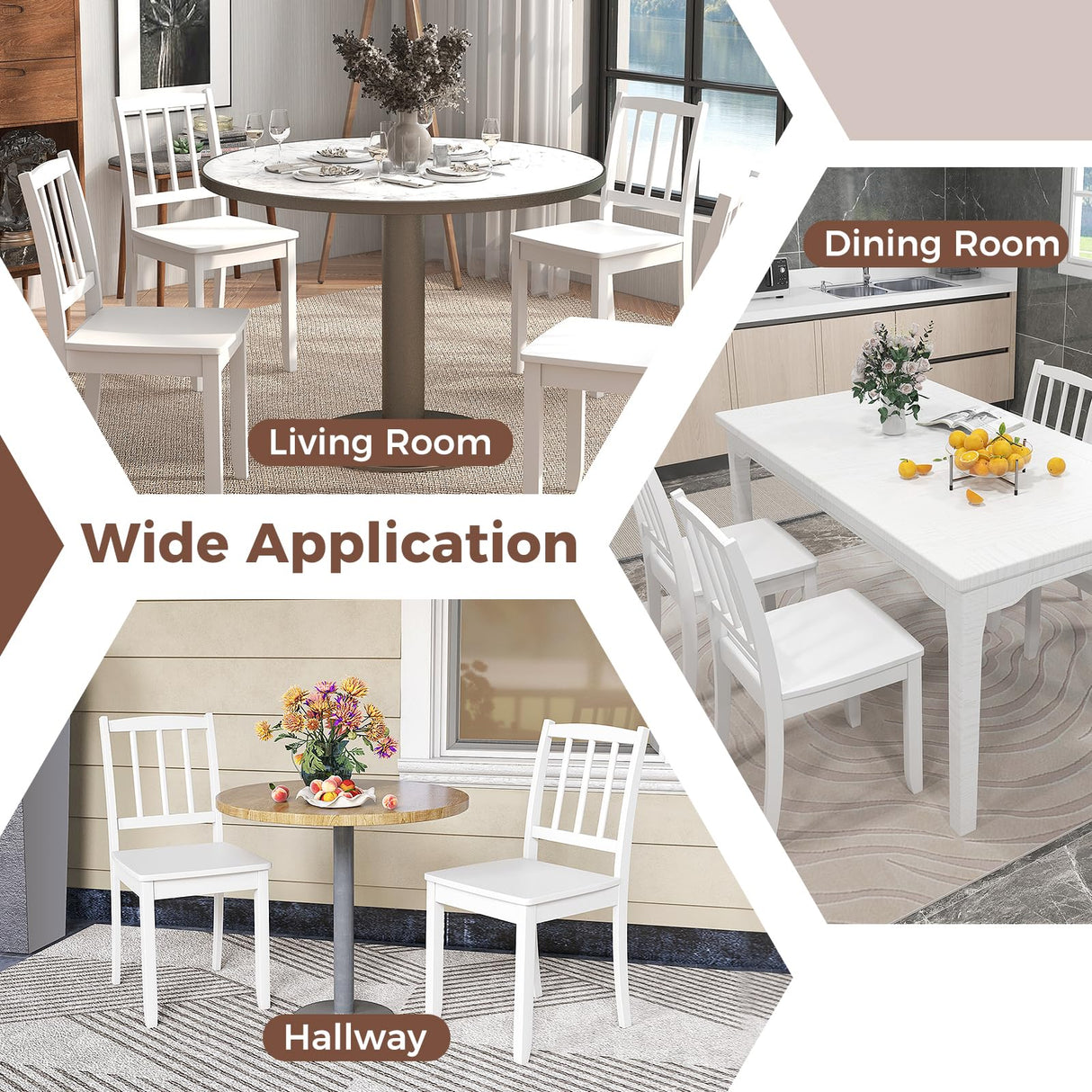 Giantex Farmhouse Dining Chairs Set of 2, Modern Kitchen Chairs w/Rubber Wood Legs & Curved Backrest, Ladder Back Diner Chairs, Wooden Side Chairs for Study, Dining Room, Load 400 LBS, White Giantex